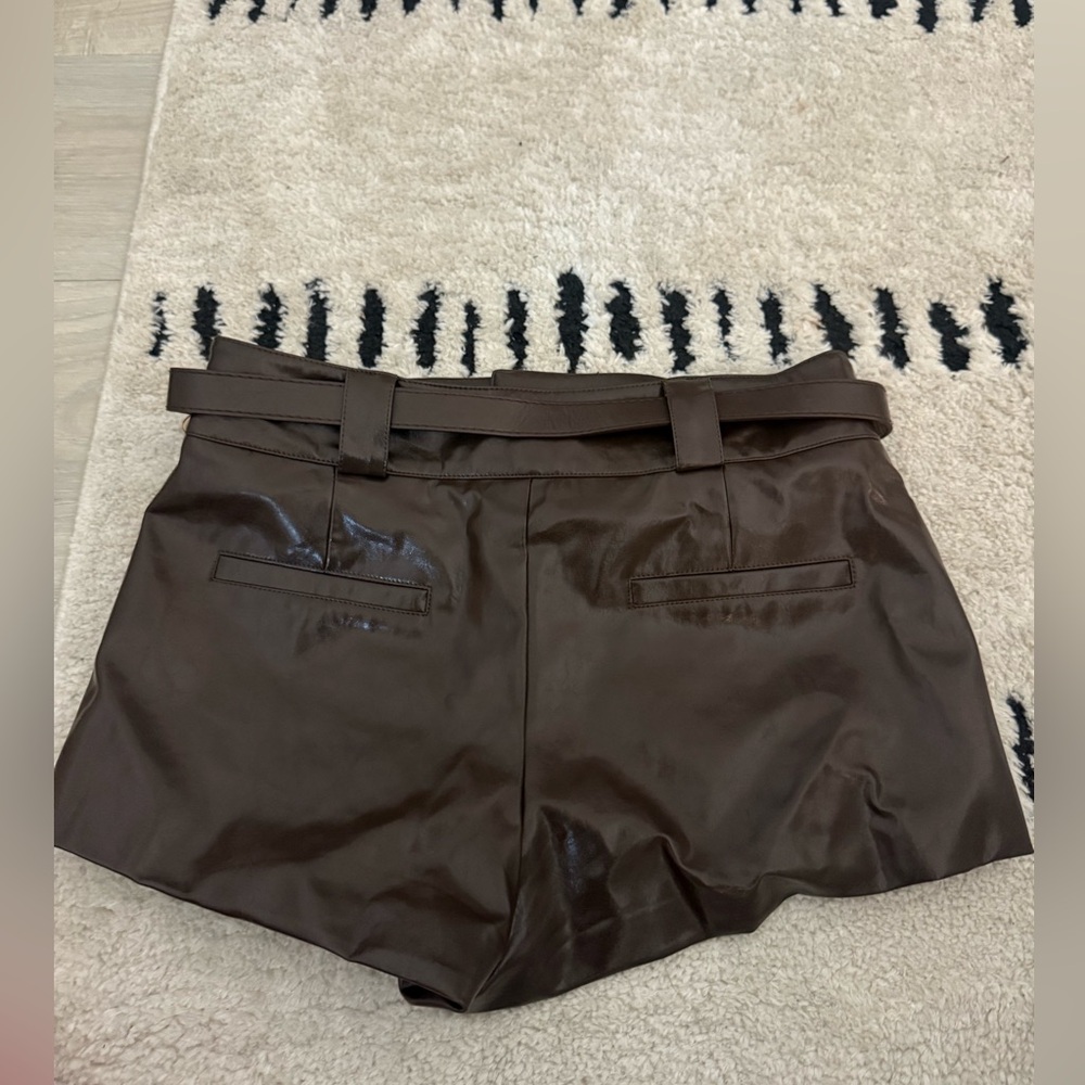 Urban Revivo Brown Leather mini shorts with attached belt size small - Picture 2 of 5